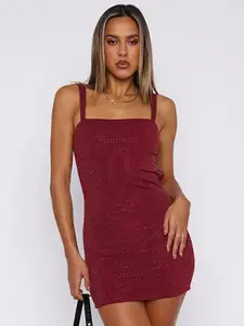 StyleCast x Revolte Red Embellished Sleeveless Mini Bodycon Dress