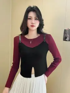 StyleCast Women Colourblocked Round Neck Long Sleeves Pullover