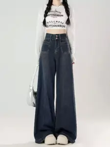 StyleCast Women Wide Leg Mid-Rise Cotton Jeans