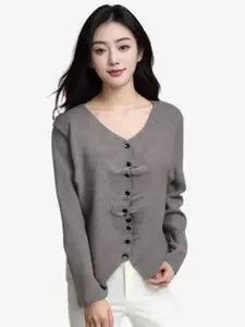 StyleCast Women V-Neck Long Sleeves Front-Open Sweaters