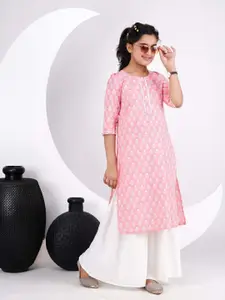DMP FASHION Girls Floral Print Cotton Straight Kurta