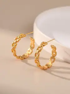 MEENAZ Stainless Steel Gold-Plated Circular Shaped Anti Tarnish Half Hoop Earrings
