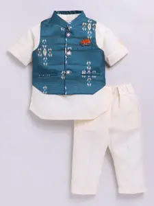 LITTLE COLLARS Boys Mandarin Collar Kurta With Trouser And Jacket