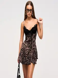 StyleCast Women Animal Print Satin Fit & Flare Dress