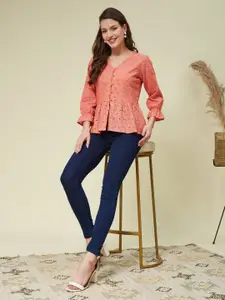 J Turritopsis women Floral Print cuffed Sleeve Peplum Top