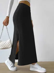 StyleCast Women Knitted Side Slit Straight Midi Skirt