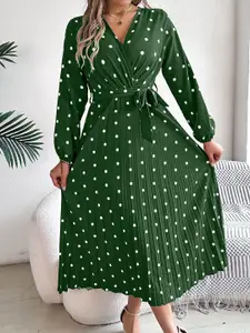 StyleCast x Revolte Polka Dot Printed Wrap Midi Dress