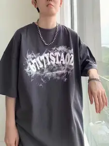 StyleCast x Revolte Men Typography Printed Round Neck Cotton Oversized T-shirt