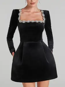 StyleCast x Revolte Women Square Neck Applique Sheath Mini Dress