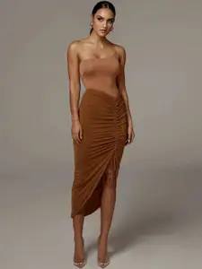 StyleCast x Revolte Women Solid High-Low Midi Length Pencil Skirt