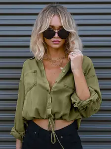 StyleCast Women Relaxed Fit Spread Collar Solid Cotton Casual Shirt