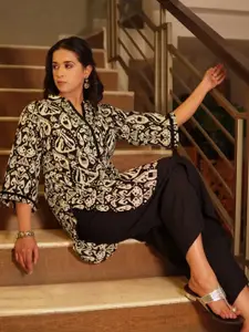 Spring Soul Women Ethnic Motifs Printed Ikat Fusion Cotton Straight Kurtas