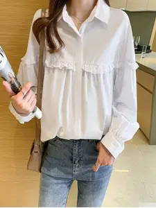 StyleCast Women Solid Spread Collar Cotton Casual Shirt