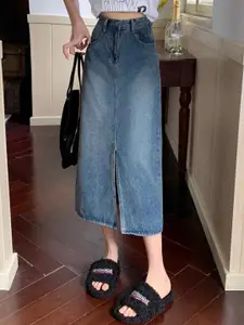 StyleCast Denim Straight Midi Skirt