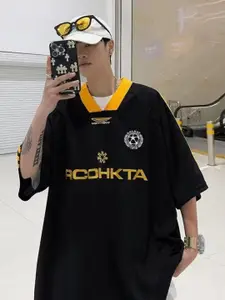 StyleCast Men Typography Printed V-Neck Oversized T-shirt