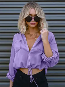 StyleCast Women Relaxed Fit Spread Collar Solid Cotton Casual Shirt