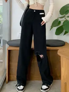 StyleCast Women Cotton Straight Fit High-Rise Slash Knee Jeans