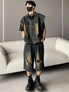 StyleCast Sleeveless Denim Waistcoat with Shorts