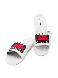 Bewakoof Men Official One Piece Merchandise  Men's White Luffy Printed Velcro Sliders