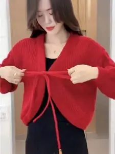 StyleCast Women Ribbed V-Neck Woollen Sweater