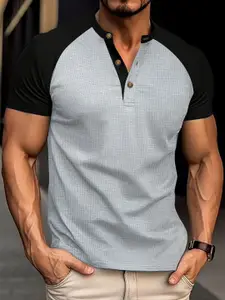 StyleCast x Revolte Men Self Design Henley Neck T-shirt