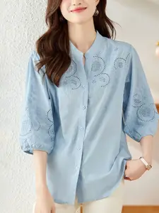 StyleCast Women Self Design Floral Embroidered Cotton Casual Shirt
