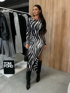 StyleCast x Revolte Women Animal Printed Side Slit Bodycon Midi Dress