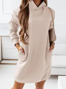 StyleCast Beige Hooded Casual Long Sleeve Sweatshirt