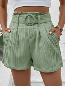 StyleCast Women Green Striped Regular Shorts