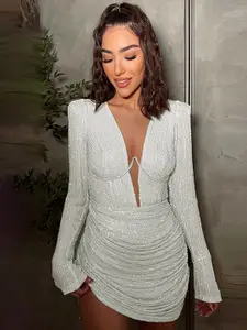 StyleCast White Embellished Bling & Sparkly Sheath Dress