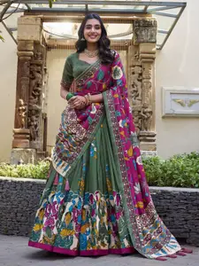 LOOKNBOOK ART Printed Tusser Silk Ready to Wear Lehenga & Unstitched Choli With Dupatta