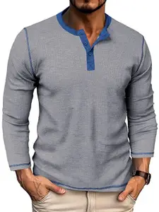 StyleCast x Revolte Men Solid Henley Neck T-shirt