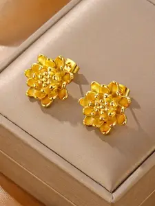 MEENAZ Stainless Steel Gold-Plated Floral Shaped Anti Tarnish Studs