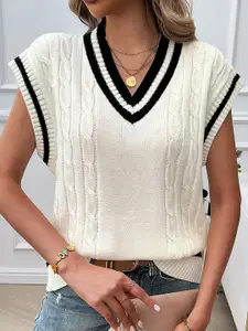StyleCast Women Cable Knit V-Neck Pullover Ribbed Sweater