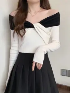 StyleCast Women Colourblocked Off-Shoulder Pullover