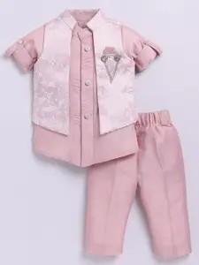 LITTLE COLLARS Boys Mandarin Collar Kurta With Trouser And Jacket