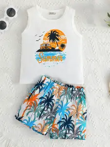 INCLUD Boys Printed Sleeveless T-shirt With Shorts