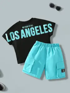 INCLUD Boys Typographic Printed Short Sleeves T-shirt With Shorts