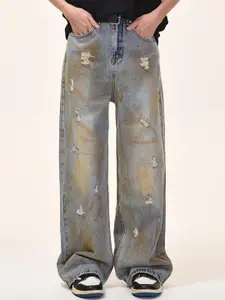 StyleCast x Revolte Men Wide Leg Mildly Distressed Jeans