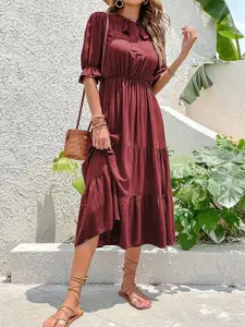 StyleCast Women Tie-Up Neck A-Line Midi Dress