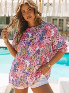 StyleCast Pink Floral Print Cuffed Sleeves Top