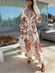 StyleCast Orange-Coloured Floral Printed Shirt Maxi Dress