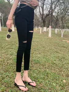 StyleCast x Revolte Women High-Rise Skinny Fit Slash Knee Stretchable Jeans