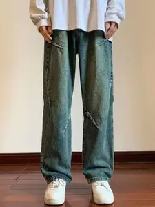 StyleCast Men Wide Leg Slash Knee Light Fade Stretchable Jeans