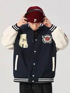 StyleCast x Revolte Men Stand Collar Typography Printed Casual Varsity Jacket