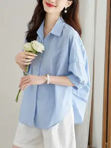 StyleCast Women Relaxed Fit Spread Collar Solid Cotton Casual Shirt