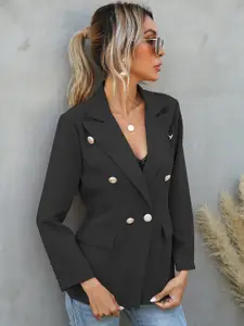StyleCast Black Notched Lapel Long Sleeves Single-Breasted Blazer