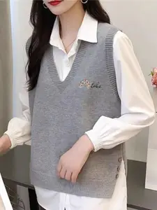 StyleCast Women Typography Printed Sweater Vest