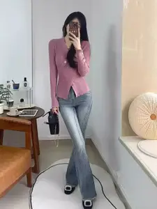 StyleCast Pink V-Neck Long Sleeve Casual Top