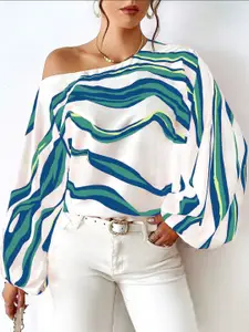 StyleCast Striped One Shoulder Flared Sleeve Top